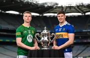 8 May 2023; Matthew Costello of Meath, left, and Stephen O’Brien of Tipperary during the Tailteann Cup launch at Croke Park in Dublin. Photo by David Fitzgerald/Sportsfile