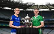 8 May 2023; Paddy Fox of Longford, left, and Paul Maher of Limerick during the Tailteann Cup launch at Croke Park in Dublin. Photo by David Fitzgerald/Sportsfile