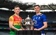 8 May 2023; Darragh Foley of Carlow, left, and Padraig O’Toole of Wicklow during the Tailteann Cup launch at Croke Park in Dublin. Photo by David Fitzgerald/Sportsfile