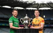 8 May 2023; Declan McCusker of Fermanagh, left, and Peter Healy of Antrim during the Tailteann Cup launch at Croke Park in Dublin. Photo by David Fitzgerald/Sportsfile