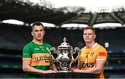 8 May 2023; Paddy Maguire of Leitrim, left, and Peter Healy of Antrim during the Tailteann Cup launch at Croke Park in Dublin. Photo by David Fitzgerald/Sportsfile