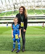 6 May 2023; Match day mascot Elana McKean-Fitzgerald with her mother Cathy before the United Rugby Championship Quarter-Final between Leinster and Cell C Sharks at the Aviva Stadium in Dublin. Photo by Harry Murphy/Sportsfile