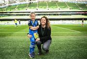 6 May 2023; Match day mascot Elana McKean-Fitzgerald before the United Rugby Championship Quarter-Final between Leinster and Cell C Sharks at the Aviva Stadium in Dublin. Photo by Harry Murphy/Sportsfile
