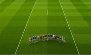 8 May 2023; In attendance are players, from left, Peter Healy of Antrim, Chris Farley of London, Paddy Fox of Longford, Paul Maher of Limerick, Raymond Galligan of Cavan, Darragh Foley of Carlow, Eoghan Nolan of Wexford, Stephen O’Brien of Tipperary, Matthew Costello of Meath, Padraig O’Toole of Wicklow, Dermot Ryan of Waterford, Niall McParland of Down, Mark Barry of Laois, Paddy Maguire of Leitrim, Declan Hogan of Offaly, Declan McCusker of Fermanagh, during the Tailteann Cup launch at Croke Park in Dublin. Photo by David Fitzgerald/Sportsfile