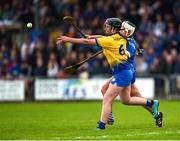 7 May 2023; Mairead Lohan of Roscommon in action against Aoife Daly of Laois during the Electric Ireland Minor B All-Ireland Championship Final match between Laois and Roscommon at St. Brendan’s Park in Birr, Offaly. Photo by Tom Beary/Sportsfile