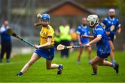 7 May 2023; Tara O'Brien of Roscommon in action against Aoife Gee of Laois during the Electric Ireland Minor B All-Ireland Championship Final match between Laois and Roscommon at St. Brendan’s Park in Birr, Offaly. Photo by Tom Beary/Sportsfile