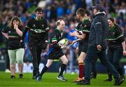 6 May 2023; Action between New Ross Dunbrody RFC and De La Salle Palmerston RFC in the Bank of Ireland Half-Time Minis during the United Rugby Championship quarter-final match between Leinster and Cell C Sharks at the Aviva Stadium in Dublin. Photo by Brendan Moran/Sportsfile