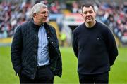 7 May 2023; Kevin Walsh, left, and Sean O'Domhnaill during the presentation of the 1998 Galway Connacht championship winning team before the Connacht GAA Football Senior Championship Final match between Sligo and Galway at Hastings Insurance MacHale Park in Castlebar, Mayo. Photo by Brendan Moran/Sportsfile