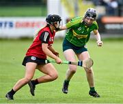 6 May 2023; Róisín Quinn of Kerry in action against Niamh McGrath of Down during the Electric Ireland Minor C All-Ireland Championship Final match between Down and Kerry at Clane GAA in Kildare. Photo by Stephen Marken/Sportsfile