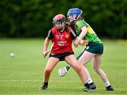 6 May 2023; Claire Morgan of Down in action against Shannon Collins of Kerry the Electric Ireland Minor C All-Ireland Championship Final match between Down and Kerry at Clane GAA in Kildare. Photo by Stephen Marken/Sportsfile