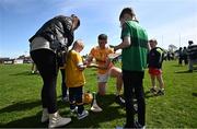 7 May 2023; Niall O'Connor of Antrim signs autographs after the Leinster GAA Hurling Senior Championship Round 3 match between Antrim and Kilkenny at Corrigan Park in Belfast. Photo by Ramsey Cardy/Sportsfile