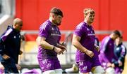 9 May 2023; Jack O'Donoghue, centre, and Gavin Coombes, right, during a Munster Rugby squad training session at Thomond Park in Limerick. Photo by Harry Murphy/Sportsfile