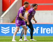 9 May 2023; Ben Healy and Antoine Frisch during a Munster Rugby squad training session at Thomond Park in Limerick. Photo by Harry Murphy/Sportsfile