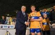 9 May 2023; Pictured is Eoghan Gunning of Clare, who was named the Electric Ireland Player of the Match following his performance for Clare in today’s Electric Ireland Leinster Minor Hurling Championship Final versus Cork at FBD Semple Stadium in Thurles, Tipperary. Follow all the action in the Electric Ireland GAA Minor Championships on social media @ElectricIreland and via the hashtag #ThisIsMajor, or for more information go to https://www.electricireland.ie/gaa-minor-championships. Photo by Harry Murphy/Sportsfile