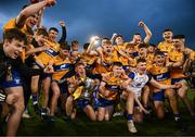 9 May 2023; Clare players celebrate with the trophy after their side's victory in the 2023 Electric Ireland Munster GAA Hurling Minor Championship Final  match between Cork and Clare at FBD Semple Stadium in Thurles, Tipperary. Photo by Harry Murphy/Sportsfile