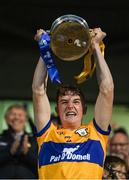 9 May 2023; Clare captain Eoghan Gunning lifts the trophy after his side's victory in the 2023 Electric Ireland Munster GAA Hurling Minor Championship Final  match between Cork and Clare at FBD Semple Stadium in Thurles, Tipperary. Photo by Harry Murphy/Sportsfile