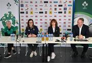 10 May 2023; IRFU Chief Executive Officer Kevin Potts, right, with, from left, IRFU Head of Equity, Diversity and Inclusivity Anne Marie Hughes, IRFU Head of Women's Performance and Pathways Gillian McDarby and Chair of the Women's Subcommittee Fiona Steed during the IRFU Women In Rugby press briefing at the IRFU High Performance Centre at the Sport Ireland Campus in Dublin. Photo by David Fitzgerald/Sportsfile