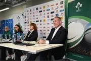 10 May 2023; IRFU Chief Executive Officer Kevin Potts, right, with, from left, IRFU Head of Equity, Diversity and Inclusivity Anne Marie Hughes, IRFU Head of Women's Performance and Pathways Gillian McDarby and Chair of the Women's Subcommittee Fiona Steed during the IRFU Women In Rugby press briefing at the IRFU High Performance Centre at the Sport Ireland Campus in Dublin. Photo by David Fitzgerald/Sportsfile