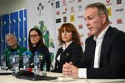 10 May 2023; IRFU Chief Executive Officer Kevin Potts, right, with, from left, IRFU Head of Equity, Diversity and Inclusivity Anne Marie Hughes, IRFU Head of Women's Performance and Pathways Gillian McDarby and Chair of the Women's Subcommittee Fiona Steed during the IRFU Women In Rugby press briefing at the IRFU High Performance Centre at the Sport Ireland Campus in Dublin. Photo by David Fitzgerald/Sportsfile