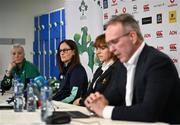 10 May 2023; IRFU Head of Equity, Diversity and Inclusivity Anne Marie Hughes, left, with IRFU Head of Women's Performance and Pathways Gillian McDarby, Chair of the Women's Subcommittee Fiona Steed and IRFU Chief Executing Officer Kevin Potts during the IRFU Women In Rugby press briefing at the IRFU High Performance Centre at the Sport Ireland Campus in Dublin. Photo by David Fitzgerald/Sportsfile