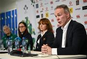 10 May 2023; IRFU Chief Executive Officer Kevin Potts, right, with, from left, IRFU Head of Equity, Diversity and Inclusivity Anne Marie Hughes, IRFU Head of Women's Performance and Pathways Gillian McDarby and Chair of the Women's Subcommittee Fiona Steed during the IRFU Women In Rugby press briefing at the IRFU High Performance Centre at the Sport Ireland Campus in Dublin. Photo by David Fitzgerald/Sportsfile