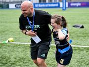 10 May 2023; Coach Niall Kane with Jenna O'Reilly during a Leinster Rugby Inclusion Rugby open day at Energia Park in Dublin. Photo by Piaras Ó Mídheach/Sportsfile