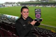 12 May 2023; Jenna Slattery of Galway United with her SSE Airtricity Player of the Month Award for April 2023 at Eamonn Deacy Park in Galway. Photo by Ray Ryan/Sportsfile