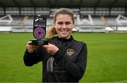 12 May 2023; Jenna Slattery of Galway United with her SSE Airtricity Player of the Month Award for April 2023 at Eamonn Deacy Park in Galway. Photo by Ray Ryan/Sportsfile