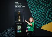 10 May 2023; Republic of Ireland supporter Annie Mulholland, age 8, from Newbridge, Kildare, with the FIFA Women’s World Cup trophy, part of the FIFA Women’s World Cup Trophy Tour in Dublin, at The Mansion House. The FIFA Women’s World Cup Trophy Tour began in February and is visiting all 32 of the tournament’s participating nations – more countries than ever before! The tour is ‘Going Beyond’ to inspire people of all ages to get excited about the FIFA Women’s World Cup Australia & New Zealand 2023. Photo by Stephen McCarthy/Sportsfile