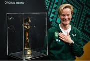 10 May 2023; Republic of Ireland manager Vera Pauw with the FIFA Women’s World Cup trophy, part of the FIFA Women’s World Cup Trophy Tour in Dublin, at The Mansion House. The FIFA Women’s World Cup Trophy Tour began in February and is visiting all 32 of the tournament’s participating nations – more countries than ever before! The tour is ‘Going Beyond’ to inspire people of all ages to get excited about the FIFA Women’s World Cup Australia & New Zealand 2023. Photo by Stephen McCarthy/Sportsfile