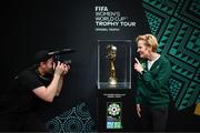 10 May 2023; Republic of Ireland manager Vera Pauw records a piece to camera with the FIFA Women’s World Cup trophy, part of the FIFA Women’s World Cup Trophy Tour in Dublin, at The Mansion House. The FIFA Women’s World Cup Trophy Tour began in February and is visiting all 32 of the tournament’s participating nations – more countries than ever before! The tour is ‘Going Beyond’ to inspire people of all ages to get excited about the FIFA Women’s World Cup Australia & New Zealand 2023. Photo by Stephen McCarthy/Sportsfile