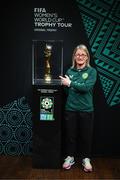10 May 2023; Former Republic of Ireland international Olivia O'Toole with the FIFA Women’s World Cup trophy, part of the FIFA Women’s World Cup Trophy Tour in Dublin, at The Mansion House. The FIFA Women’s World Cup Trophy Tour began in February and is visiting all 32 of the tournament’s participating nations – more countries than ever before! The tour is ‘Going Beyond’ to inspire people of all ages to get excited about the FIFA Women’s World Cup Australia & New Zealand 2023. Photo by Stephen McCarthy/Sportsfile