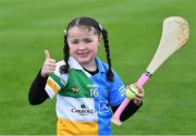 10 May 2023; Mia Arthurs, age 7, whose mother is from Offaly and father is from Dublin and her uncle Kieran Coonan is on the Offaly U20 panel, before the oneills.com Leinster GAA Hurling U20 Championship Semi-Final match between Offaly and Dublin at Glenisk O'Connor Park in Tullamore, Offaly. Photo by Piaras Ó Mídheach/Sportsfile