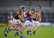 10 May 2023; Corey Byrne Dunbar of Wexford in action against Eoghan Lyng, left, and Joe Fitzpatrick of Kilkenny during the oneills.com Leinster GAA Hurling U20 Championship Semi-Final match between Kilkenny and Wexford at UPMC Nowlan Park in Kilkenny. Photo by David Fitzgerald/Sportsfile