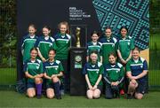 10 May 2023; Good Shepherd National School, Churchtown, with the FIFA Women’s World Cup trophy during a grassroots girls schools blitz, part of the FIFA Women’s World Cup Trophy Tour in Dublin, at Irishtown Stadium in Dublin. The FIFA Women’s World Cup Trophy Tour began in February and is visiting all 32 of the tournament’s participating nations – more countries than ever before! The tour is ‘Going Beyond’ to inspire people of all ages to get excited about the FIFA Women’s World Cup Australia & New Zealand 2023. Photo by Stephen McCarthy/Sportsfile