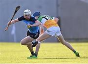 10 May 2023; Conal Ó Riain of Dublin in action against Shane Rigney of Offaly during the oneills.com Leinster GAA Hurling U20 Championship Semi-Final match between Offaly and Dublin at Glenisk O'Connor Park in Tullamore, Offaly. Photo by Piaras Ó Mídheach/Sportsfile