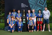 10 May 2023; St Patrick's Girls National School, Ringsend, with the FIFA Women’s World Cup trophy during a grassroots girls schools blitz, part of the FIFA Women’s World Cup Trophy Tour in Dublin, at Irishtown Stadium in Dublin. The FIFA Women’s World Cup Trophy Tour began in February and is visiting all 32 of the tournament’s participating nations – more countries than ever before! The tour is ‘Going Beyond’ to inspire people of all ages to get excited about the FIFA Women’s World Cup Australia & New Zealand 2023. Photo by Stephen McCarthy/Sportsfile