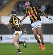 10 May 2023; Eoin O'Brien of Kilkenny, left, celebrates with Cillian Hackett after scoring their side's second goal during the oneills.com Leinster GAA Hurling U20 Championship Semi-Final match between Kilkenny and Wexford at UPMC Nowlan Park in Kilkenny. Photo by David Fitzgerald/Sportsfile