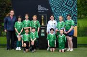 10 May 2023; St John's National School, Ballybrack, with the FIFA Women’s World Cup trophy during a grassroots girls schools blitz, part of the FIFA Women’s World Cup Trophy Tour in Dublin, at Irishtown Stadium in Dublin. The FIFA Women’s World Cup Trophy Tour began in February and is visiting all 32 of the tournament’s participating nations – more countries than ever before! The tour is ‘Going Beyond’ to inspire people of all ages to get excited about the FIFA Women’s World Cup Australia & New Zealand 2023. Photo by Stephen McCarthy/Sportsfile