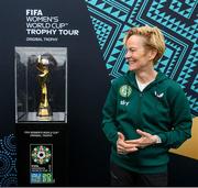 10 May 2023; Republic of Ireland manager Vera Pauw with the FIFA Women’s World Cup trophy during a grassroots girls schools blitz, part of the FIFA Women’s World Cup Trophy Tour in Dublin, at Irishtown Stadium in Dublin. The FIFA Women’s World Cup Trophy Tour began in February and is visiting all 32 of the tournament’s participating nations – more countries than ever before! The tour is ‘Going Beyond’ to inspire people of all ages to get excited about the FIFA Women’s World Cup Australia & New Zealand 2023. Photo by Stephen McCarthy/Sportsfile