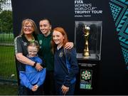 10 May 2023; Republic of Ireland international Abbie Larkin and participants with the FIFA Women’s World Cup trophy during a grassroots girls schools blitz, part of the FIFA Women’s World Cup Trophy Tour in Dublin, at Irishtown Stadium in Dublin. The FIFA Women’s World Cup Trophy Tour began in February and is visiting all 32 of the tournament’s participating nations – more countries than ever before! The tour is ‘Going Beyond’ to inspire people of all ages to get excited about the FIFA Women’s World Cup Australia & New Zealand 2023. Photo by Stephen McCarthy/Sportsfile