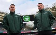 11 May 2023; Brian Flanagan, U20 Kildare manager, left, and Paul Henry, U20 Sligo manager, are pictured at Croke Park in Dublin, ahead of the EirGrid GAA Football U20 All-Ireland Final this Saturday. EirGrid, the state-owned company charged with securing the transition of Ireland’s electricity grid to a low carbon future, has been a proud partner of the GAA since 2015. Photo by David Fitzgerald/Sportsfile