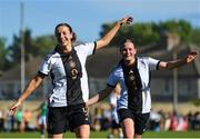 11 May 2023; Anja Zollner of Germany, left, celebrates after scoring her side's second goal during the Women's U16 International Friendly match between Republic of Ireland and Germany at St Kevins FC in Dublin. Photo by Tyler Miller/Sportsfile