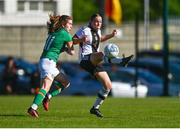 11 May 2023; Katharina Schäfer of Germany in action against Katie Lawlee of Republic of Ireland during the Women's U16 International Friendly match between Republic of Ireland and Germany at St Kevins FC in Dublin. Photo by Tyler Miller/Sportsfile