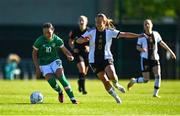 11 May 2023; Amy Tierney of Republic of Ireland in action against Jule Krips of Germany during the Women's U16 International Friendly match between Republic of Ireland and Germany at St Kevins FC in Dublin. Photo by Tyler Miller/Sportsfile