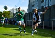 11 May 2023; Lilly Nele Damm of Germany in action against Lucy O'Rourke of Republic of Ireland during the Women's U16 International Friendly match between Republic of Ireland and Germany at St Kevins FC in Dublin. Photo by Tyler Miller/Sportsfile