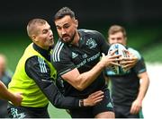 12 May 2023; Rónan Kelleher and Sam Prendergast during a Leinster Rugby captain's run at the Aviva Stadium in Dublin. Photo by Harry Murphy/Sportsfile