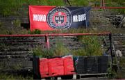 12 May 2023; A flag in tribute to the late Bohemians supporter and volunteer Derek 'Mono' Monaghan before the SSE Airtricity Men's Premier Division match between Bohemians and Derry City at Dalymount Park in Dublin. Photo by Stephen McCarthy/Sportsfile