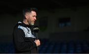 12 May 2023; Shamrock Rovers manager Stephen Bradley is interviewed for LOITV before the SSE Airtricity Men's Premier Division match between UCD and Shamrock Rovers at the UCD Bowl in Dublin. Photo by Seb Daly/Sportsfile