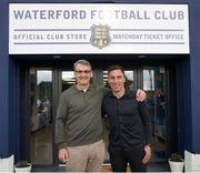 12 May 2023; Waterford owner Andy Pilley, left, and Fleetwood Town head coach Scott Brown at the opening of the Waterford FC official club store and matchday ticket office before the SSE Airtricity Men's First Division match between Waterford and Cobh Ramblers at the RSC in Waterford. Photo by Michael P Ryan/Sportsfile